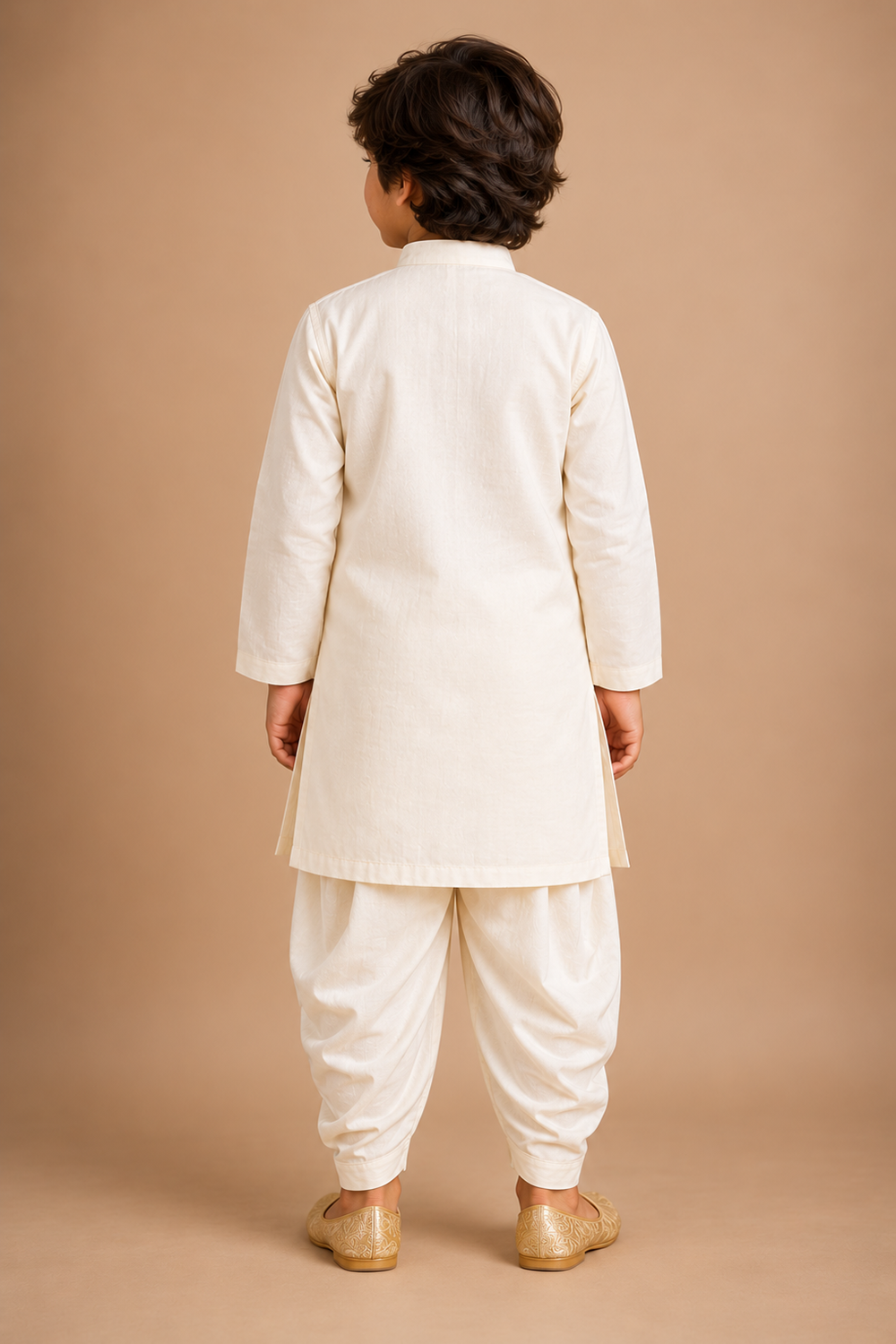 Elegant Kurta Pajama With Statement Golden Lotus Embroidery With Salwar