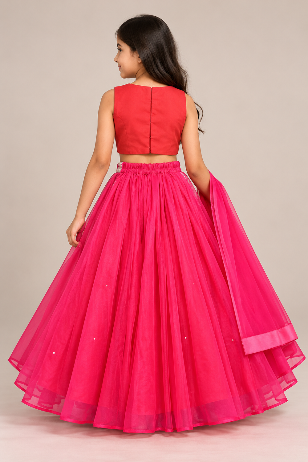Vibrant Hot Pink Lehenga Featuring Hand Embroidery, A Flowy Skirt And Matching Dupatta