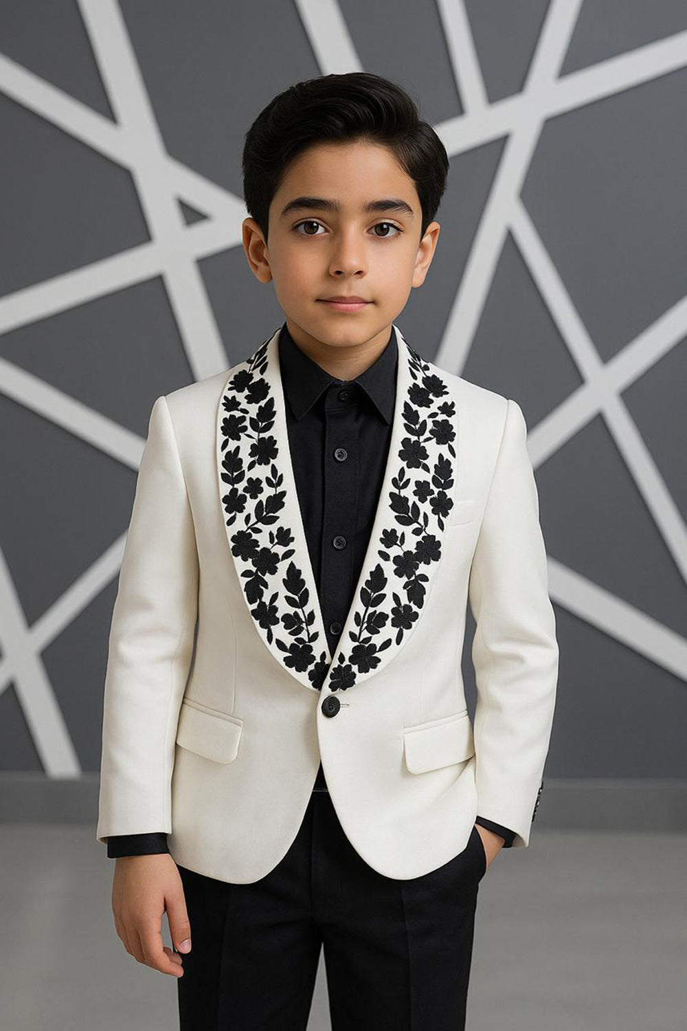 White Suit with Thread Embroidery on the Label