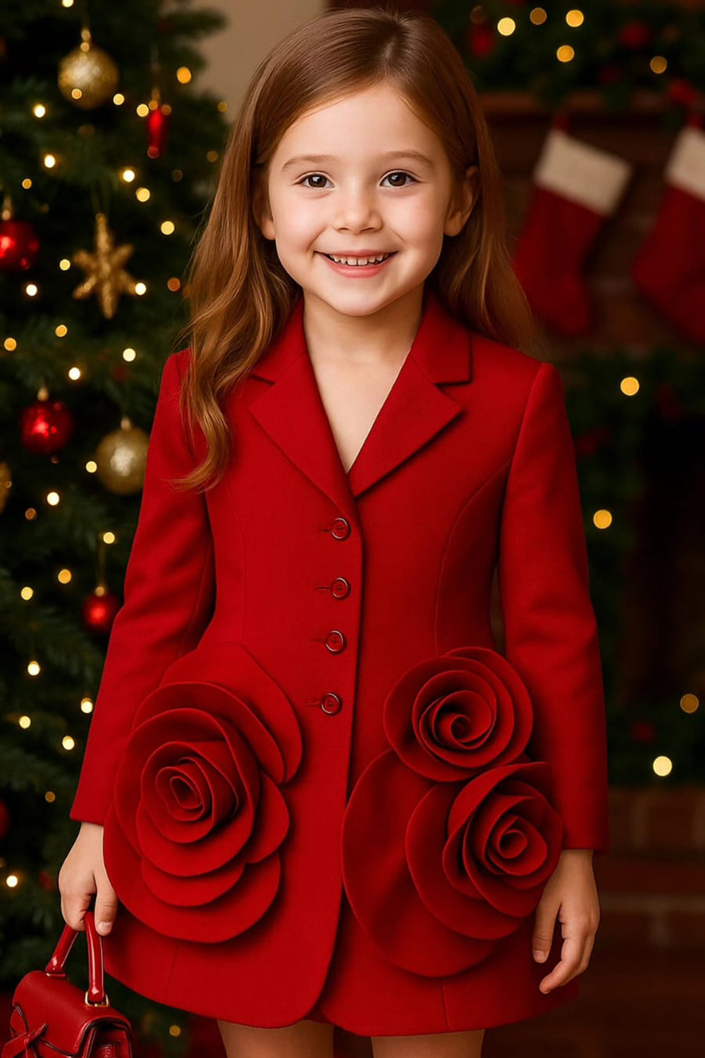 Red Coat Dress with 3d Flowers