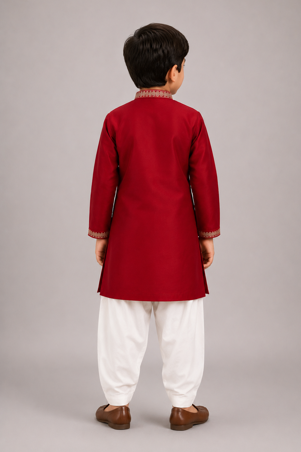 A Ruby Red Floral Embroidery Kurta Paired With White Salwar