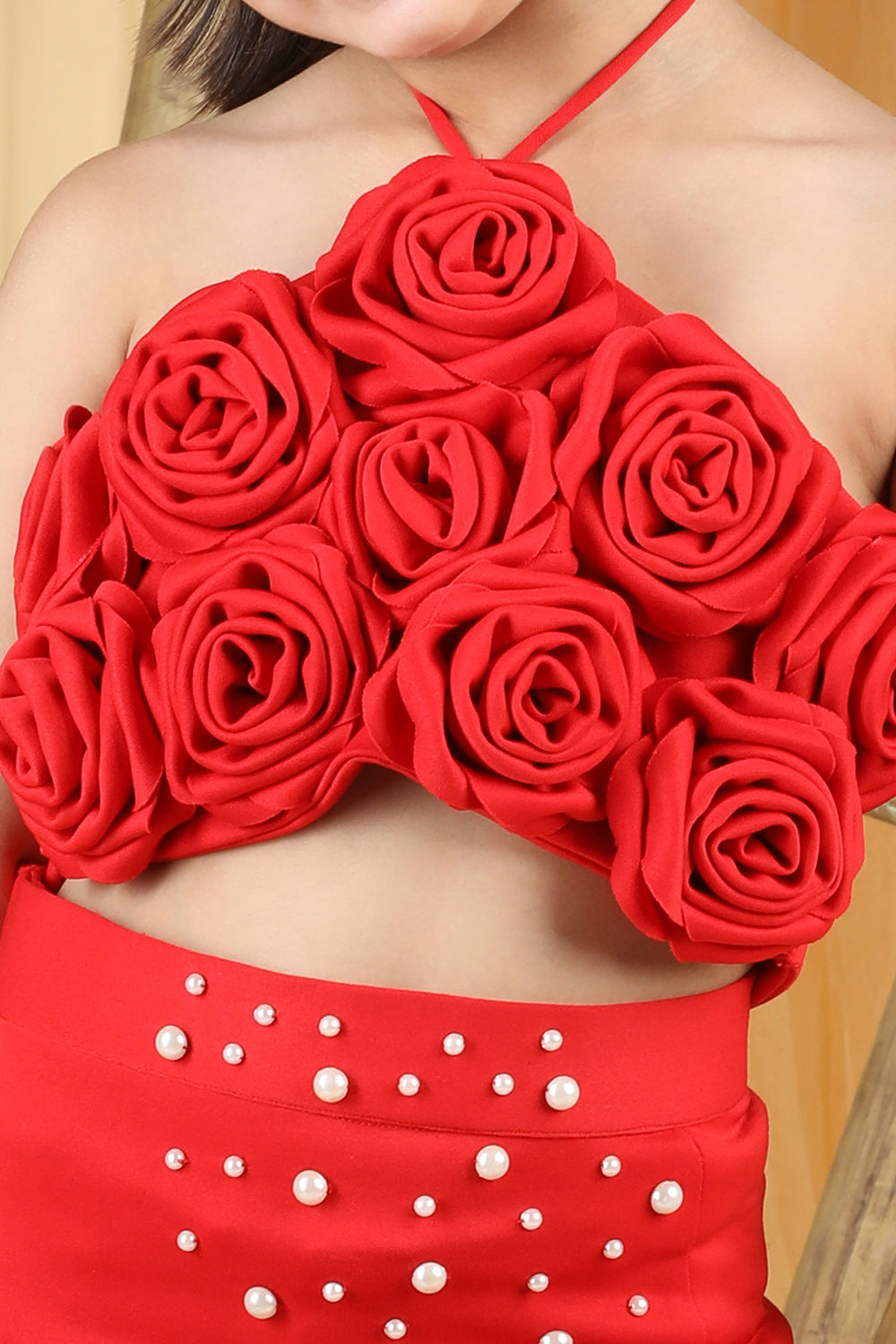 Red Pearl Embellishment Lehenga