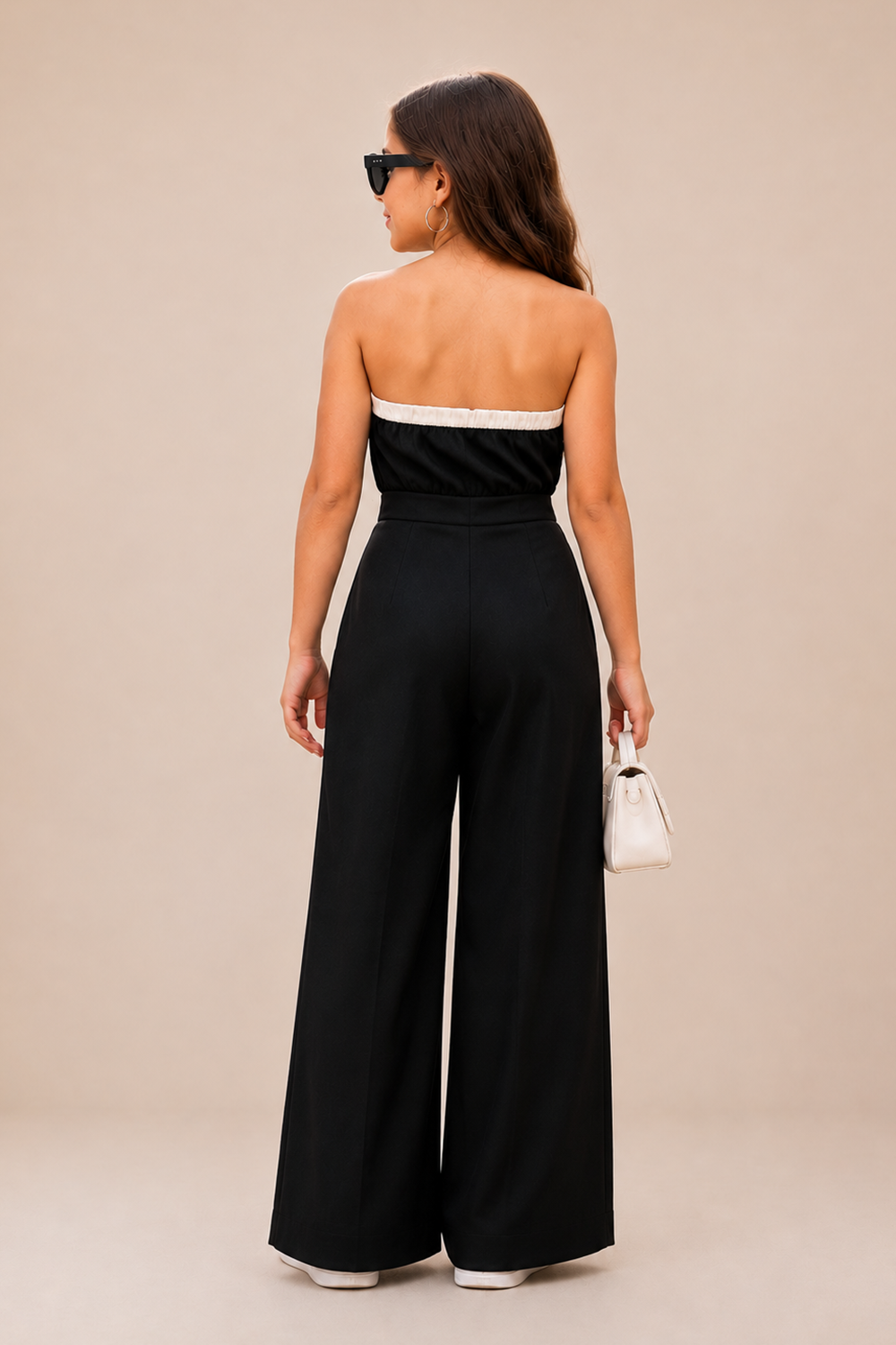 Black N White Jumpsuit With Tube Style And Bow Detailing
