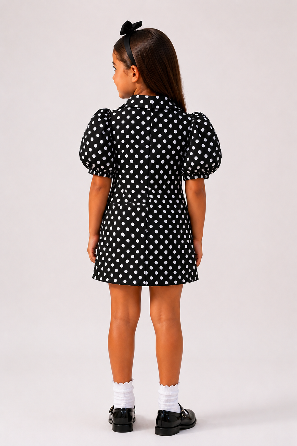 Black Polka Dot Blazer Dress With Puff Sleeves
