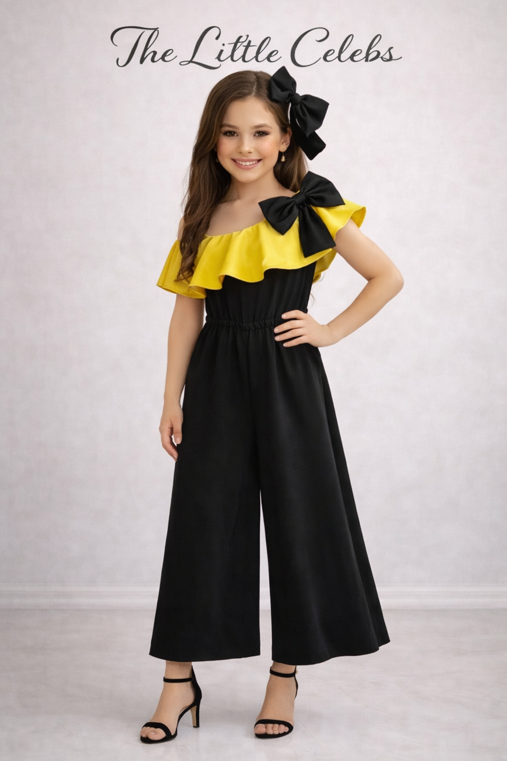 Black & Yellow Jumpsuit with Bow Detailing