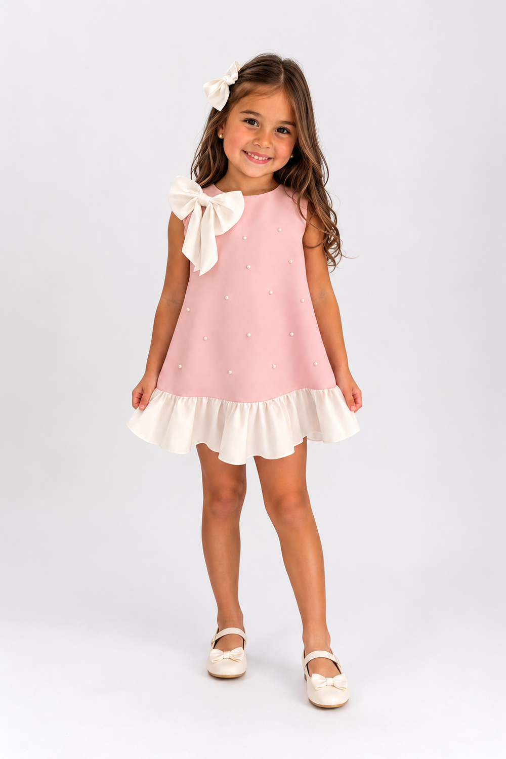 Blush Pink Dress With Bow N Pearls