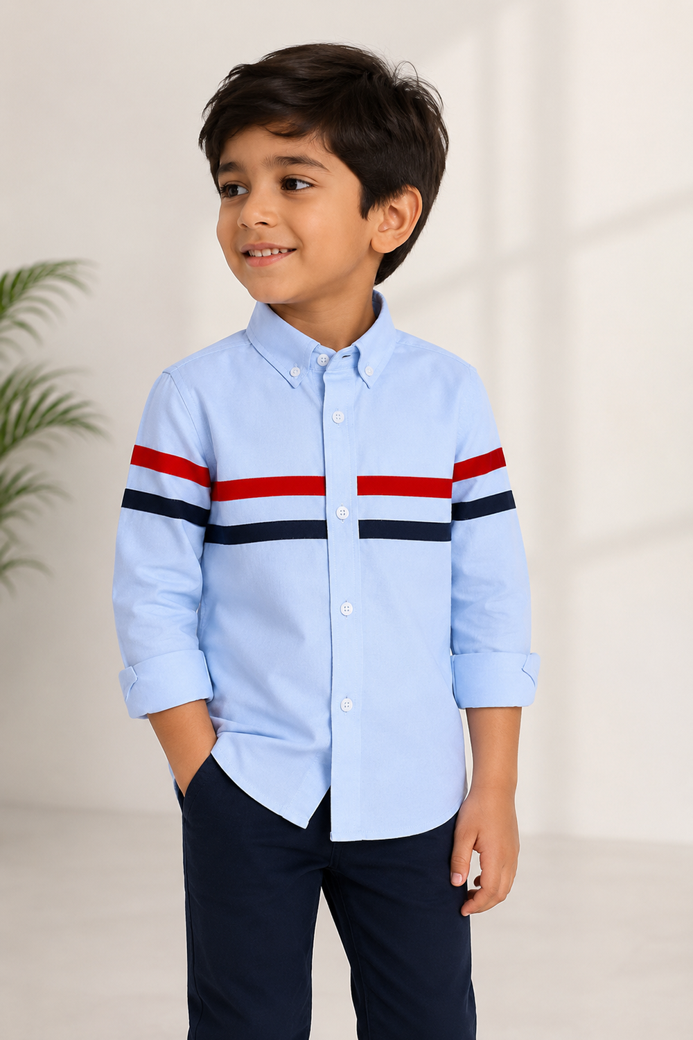 Boys Casual Shirt With Sporty Stripe Detailing