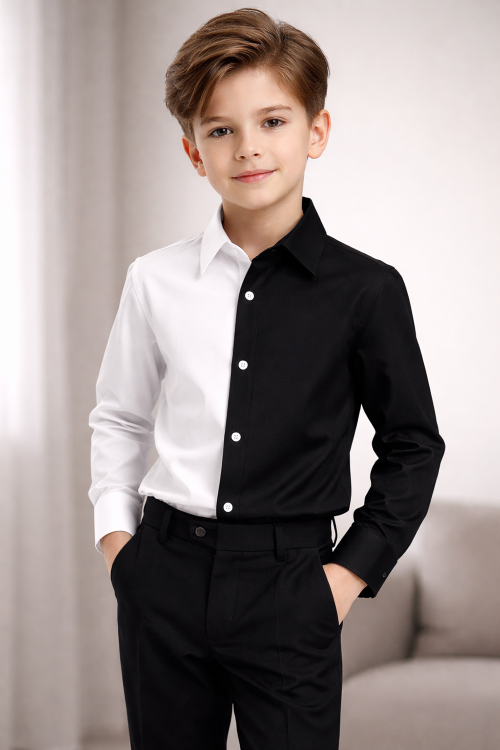 Boys Formal Shirt With Color Block Styling