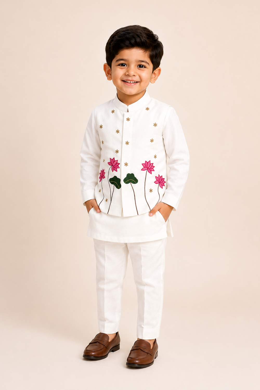 Boys Kurta Pajama With Handcrafted Embroidery Jacket