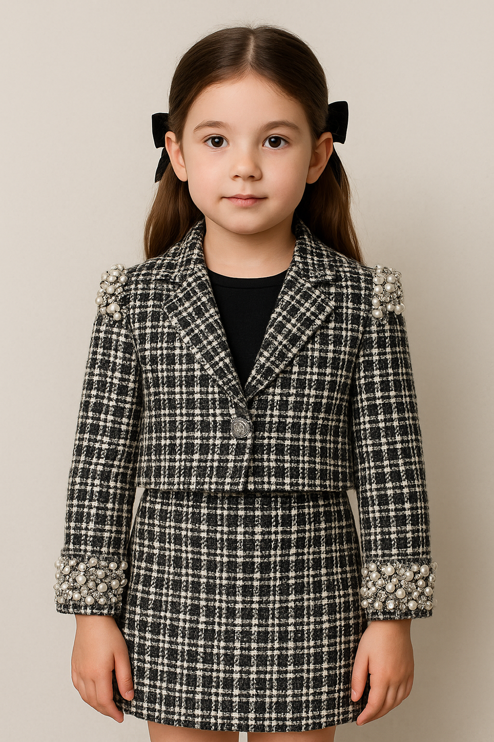 Black & White Coat n Skirt with Pearl Embellishment