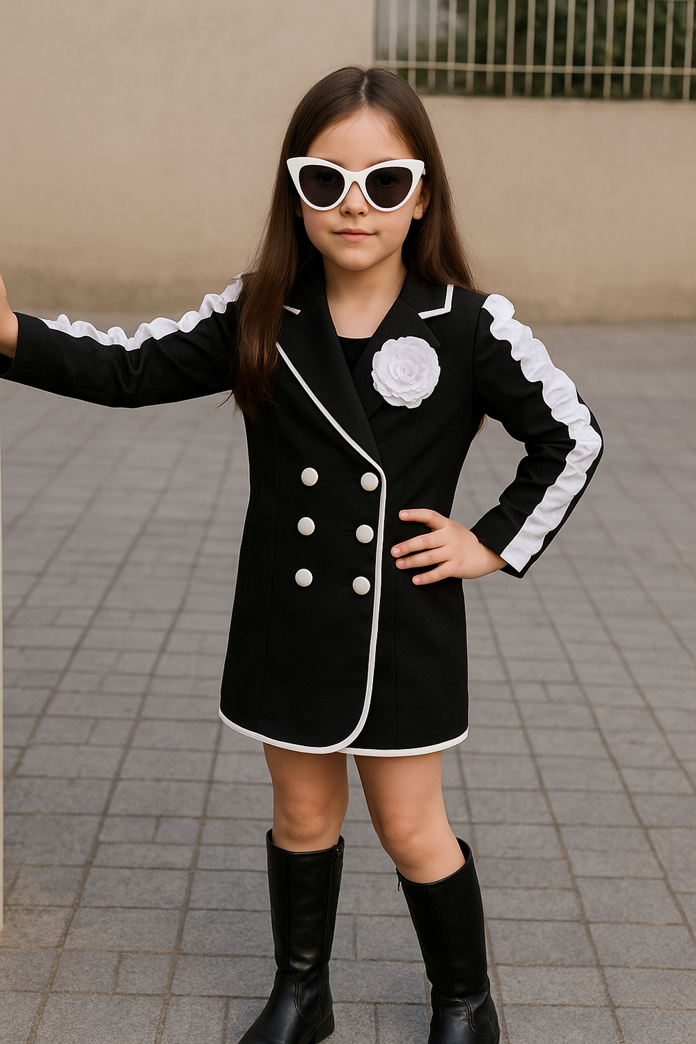 Coat dress with flower detailing