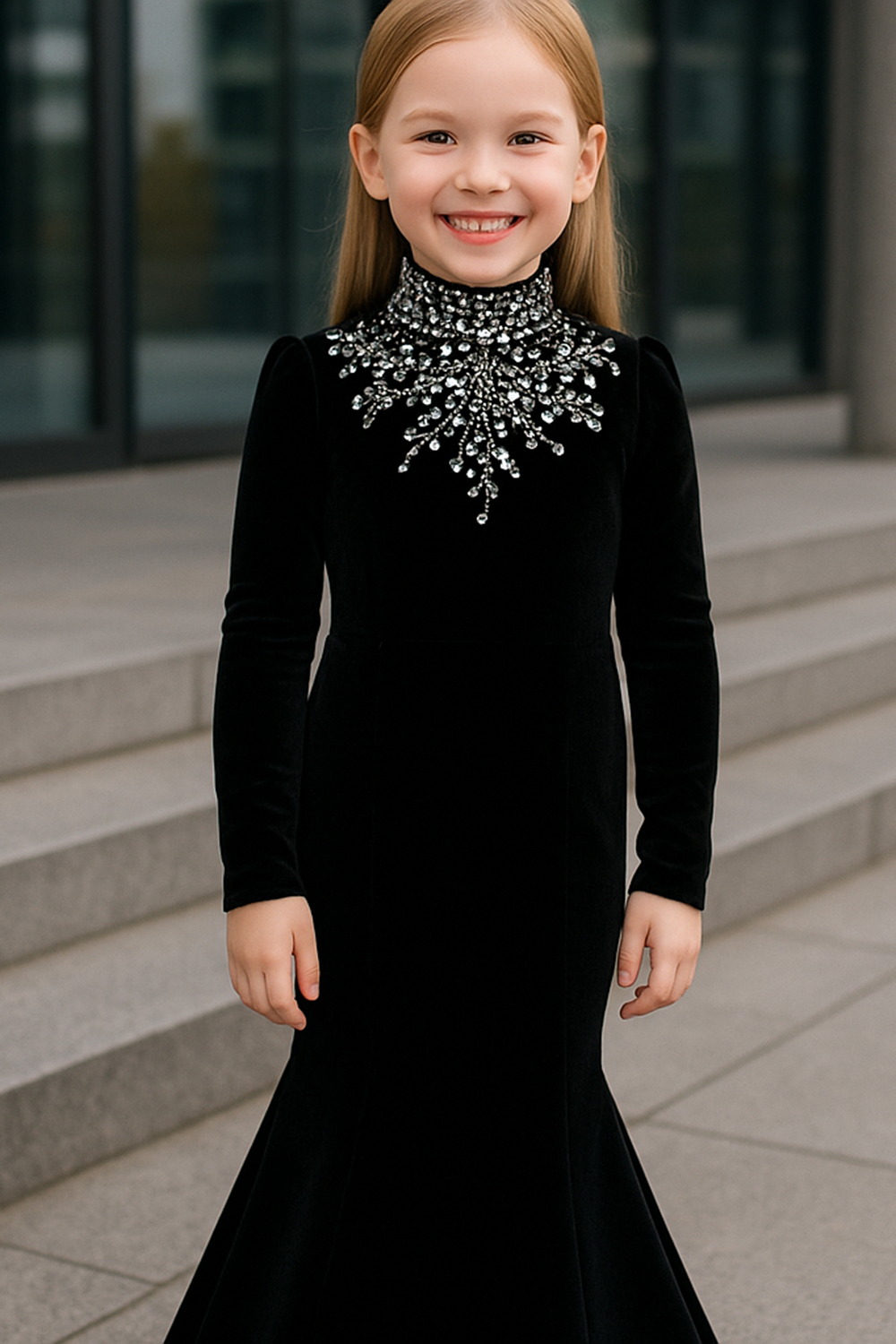 Black Fish Cut Velvet Gown