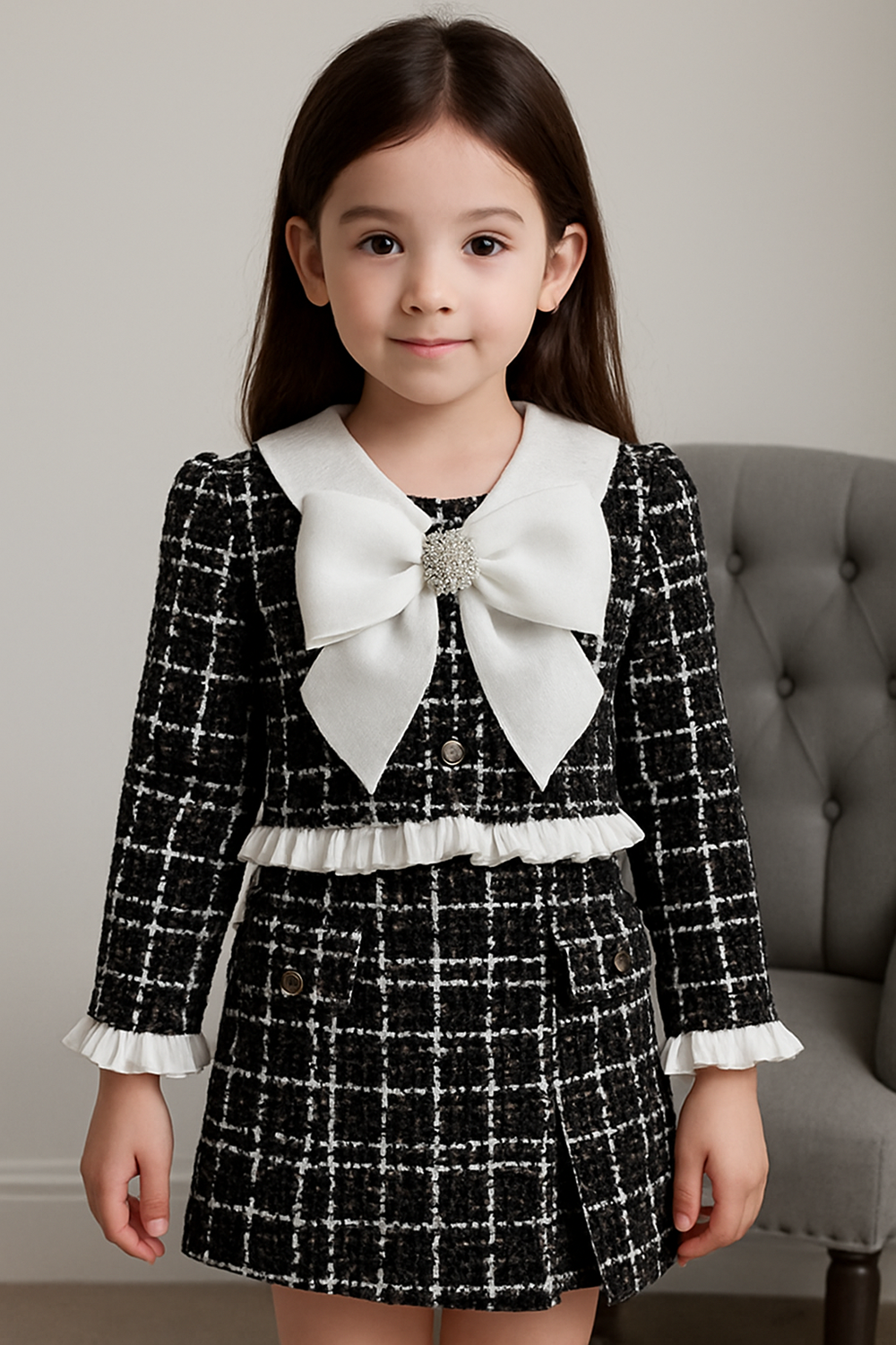 Black Coat n Skirt with Embellished Bow