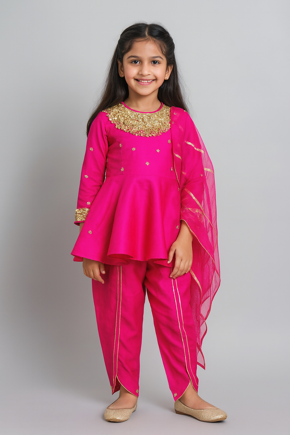 Flared Pink Kurti with embroidery