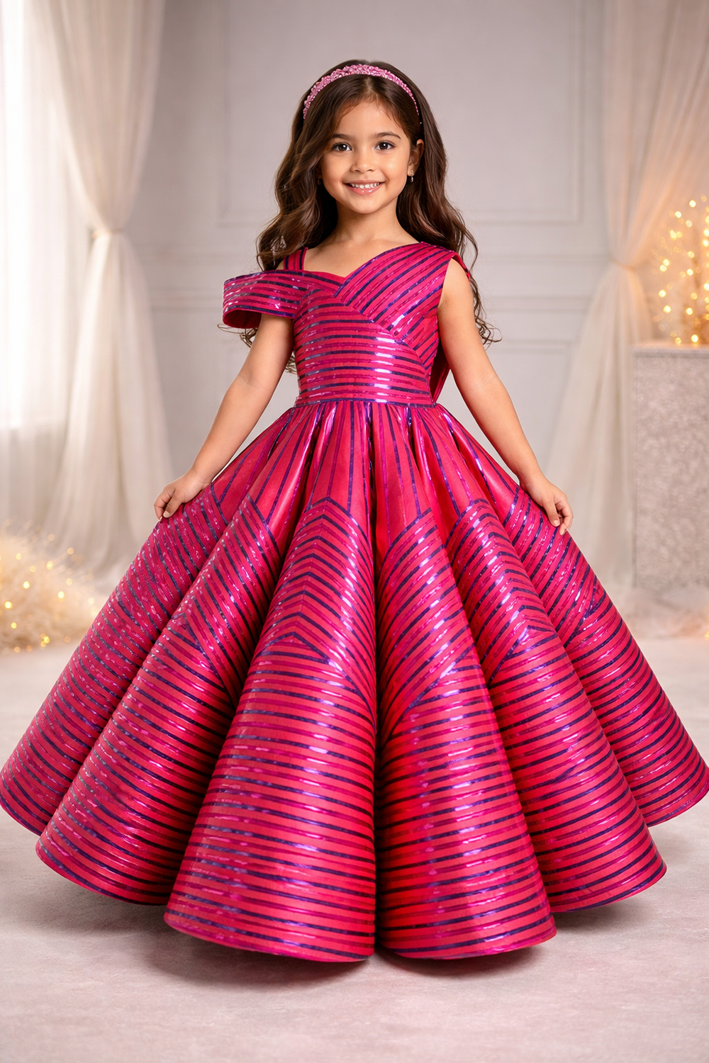 Glossy Taping Embllished Gown