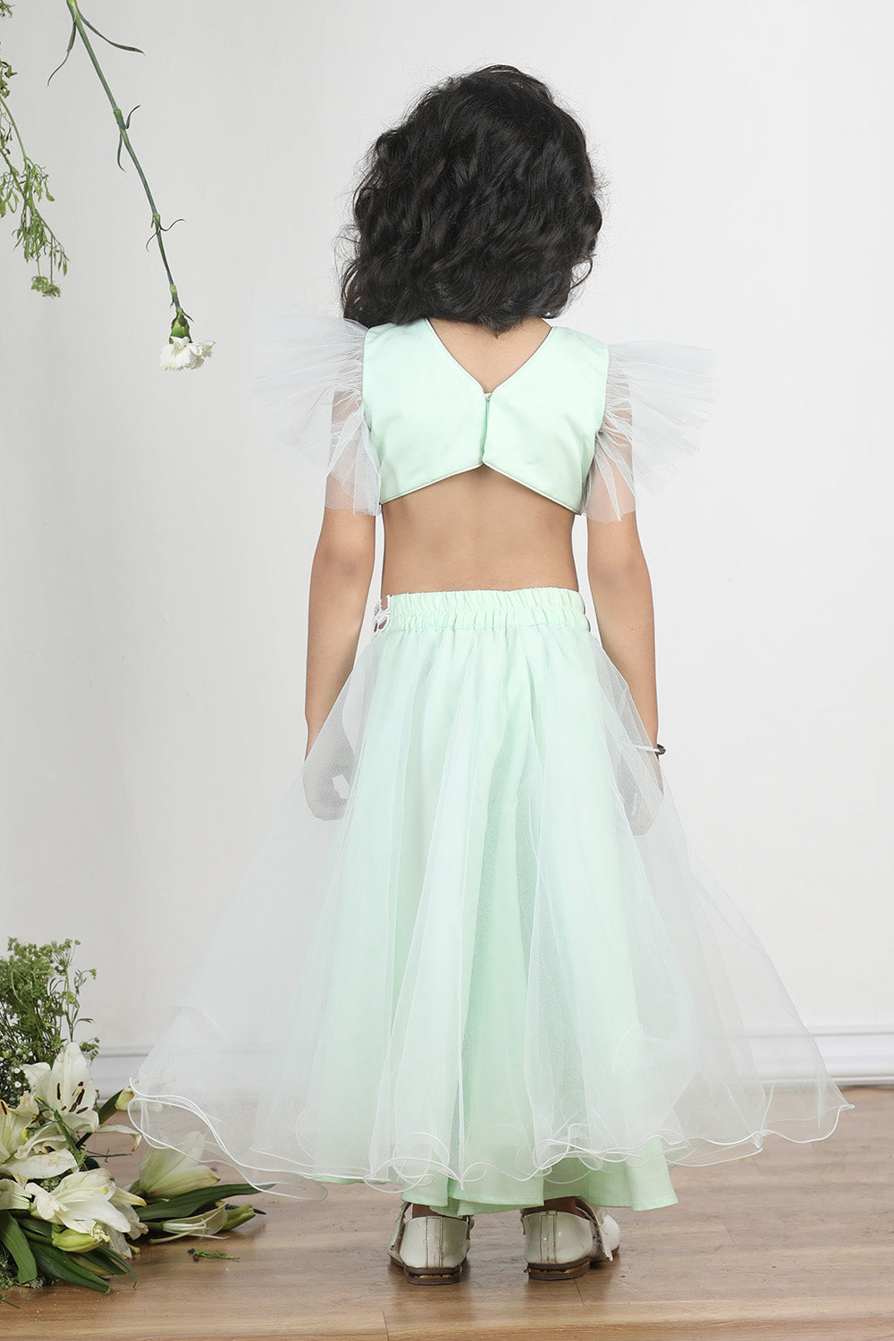 Mint Green Beads and Patra Work Embroidered Blouse with Plazzo