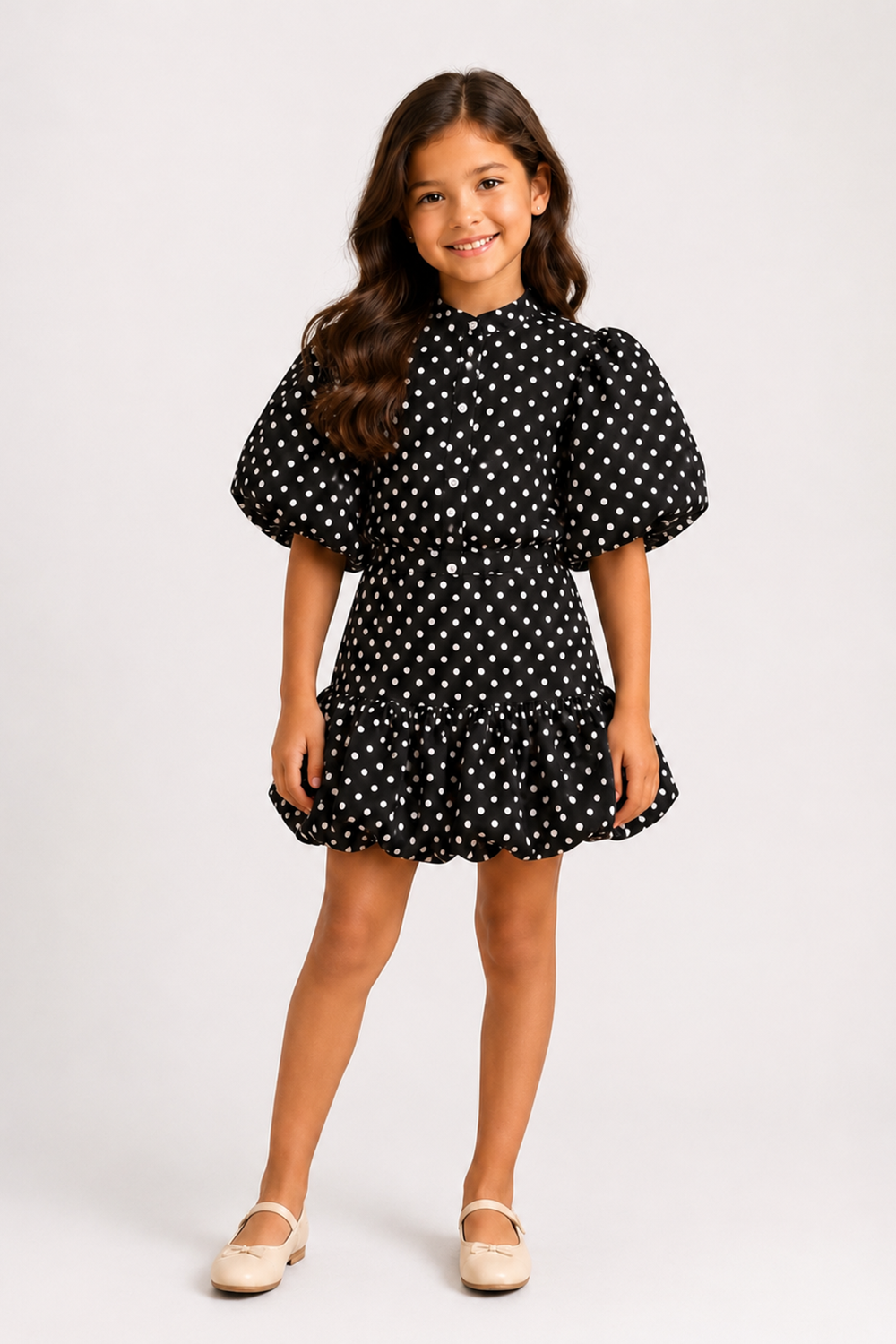 Polka Dot Top Paired With A Matching Bubble Skirt
