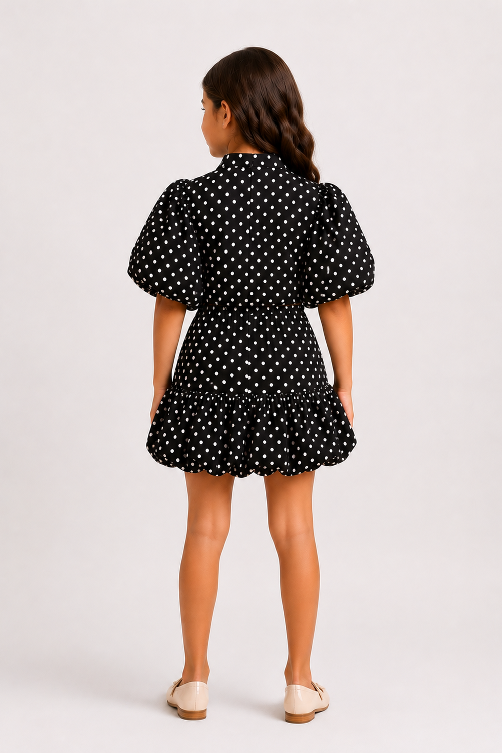 Polka Dot Top Paired With A Matching Bubble Skirt