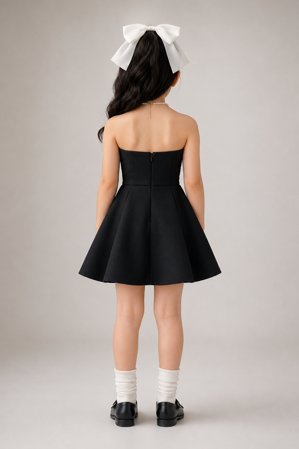 Strapless Black Fit And Flare Dress Adorned With Delicate Bow Details