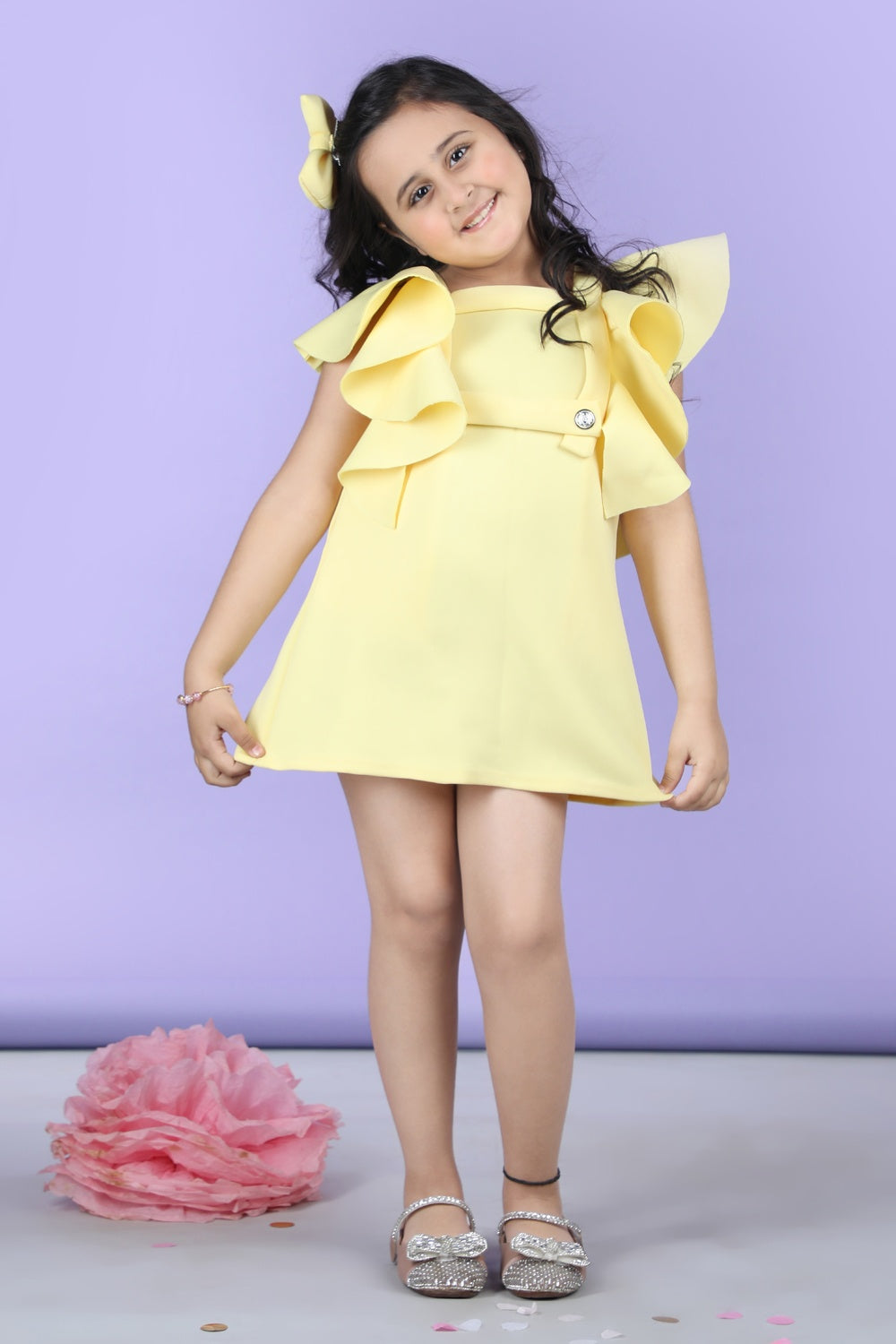 A Line Dress Embllished With Wavy Flaps