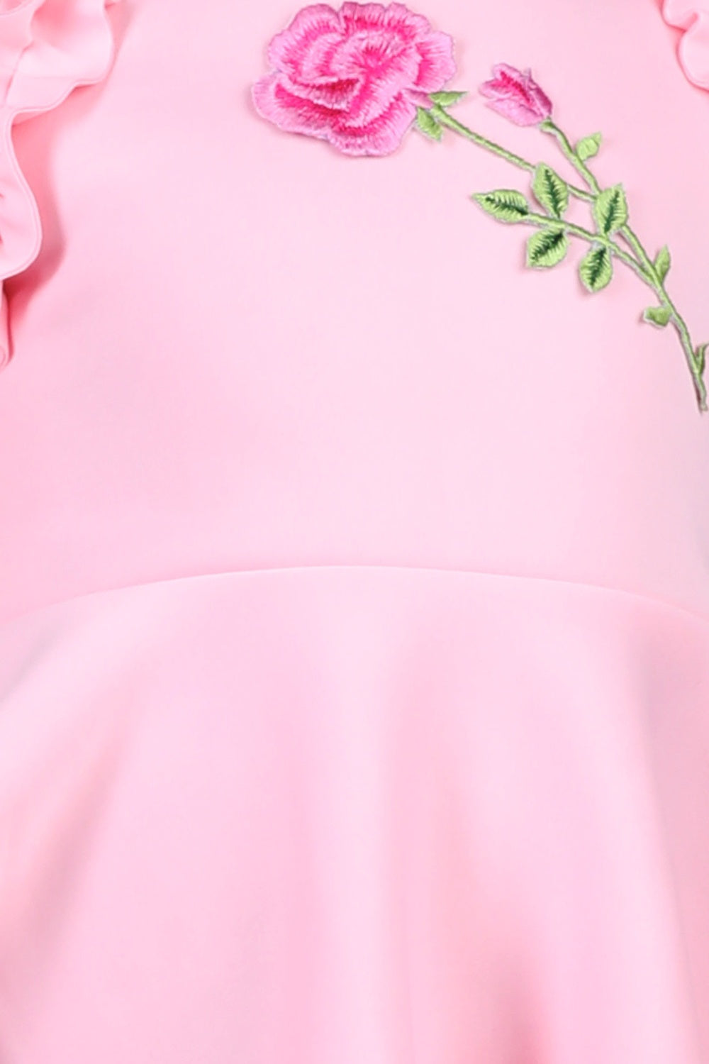 Dress With Embroiderd Flower Patches And Frill On Armhole