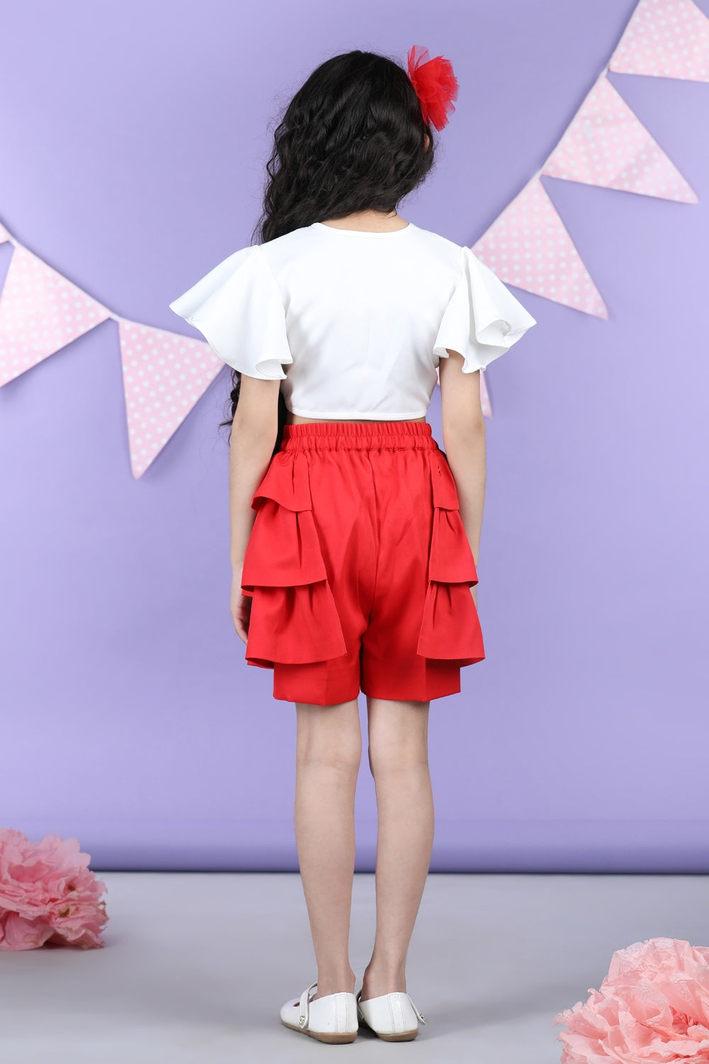 Front Open Top And Shorts With Layred Frill On Sides