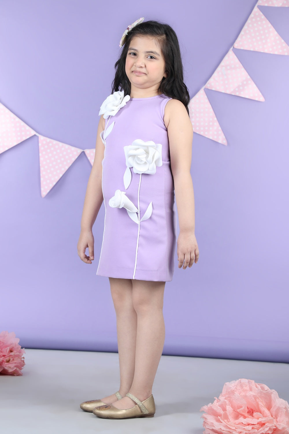 Dress Embellished With 3D Flower And Leafs
