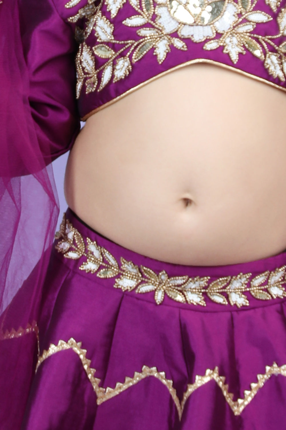 Heavy Embroidered Bluse With Gota Lines Lehenga And Chunni