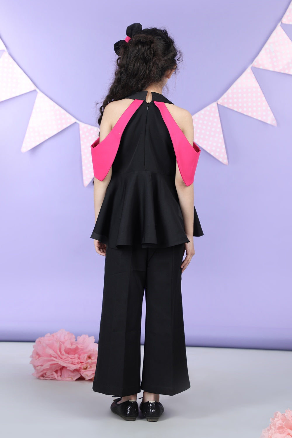 Peplum Top With Shoulder Cut Flaps Accompanied With Pants
