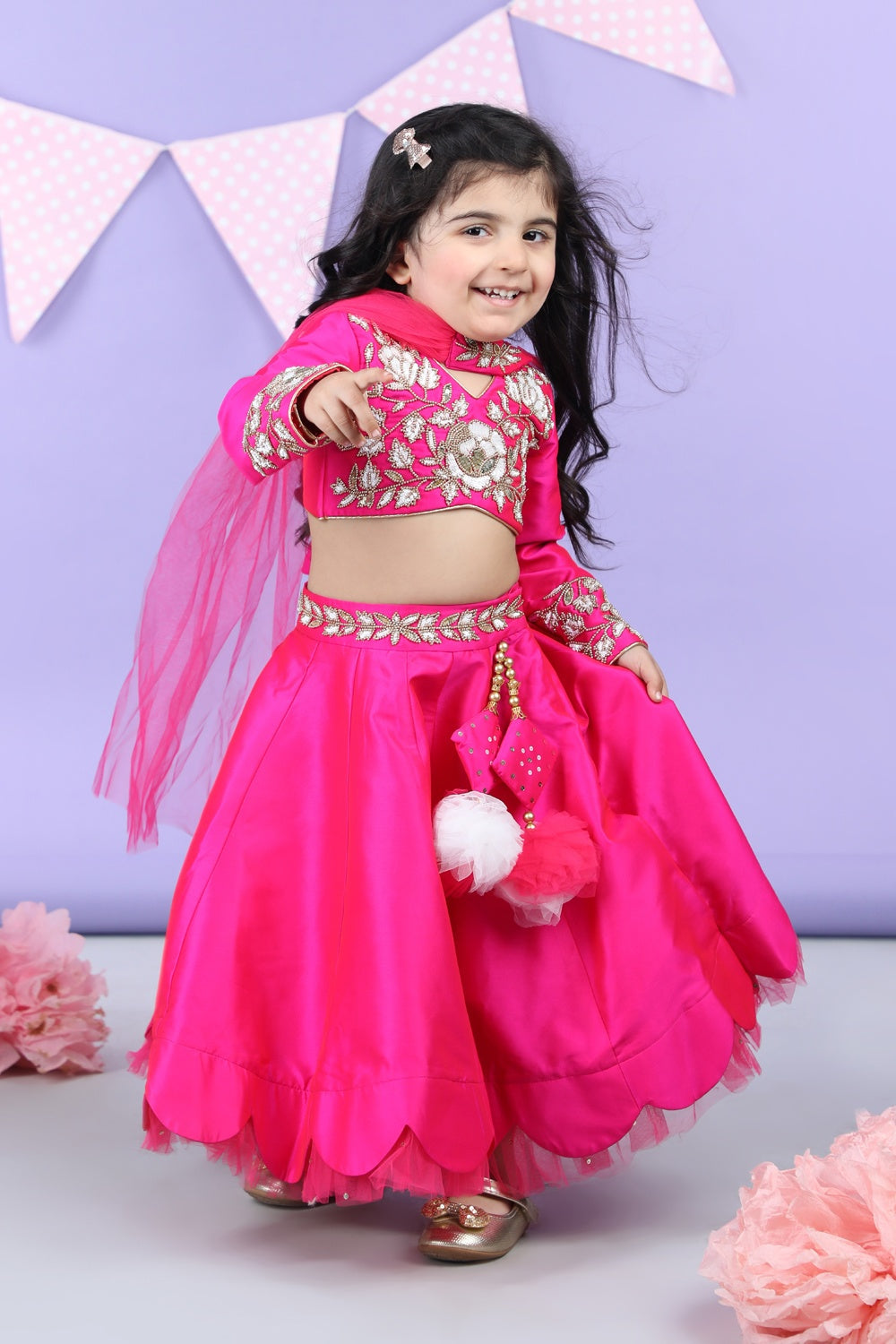 Heavy Embroidered Blouse With Scalloped Lehenga  And Chunni