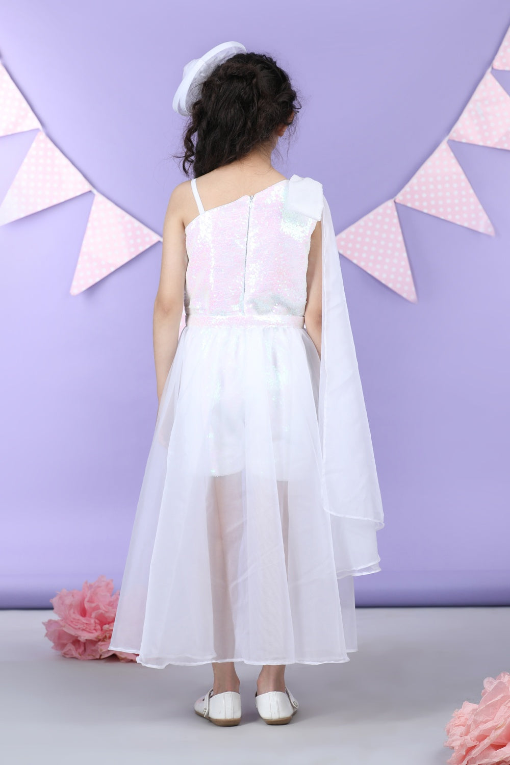 Rainbow Sequin Jumpsuit With One Side Strap And Detachable Skirt