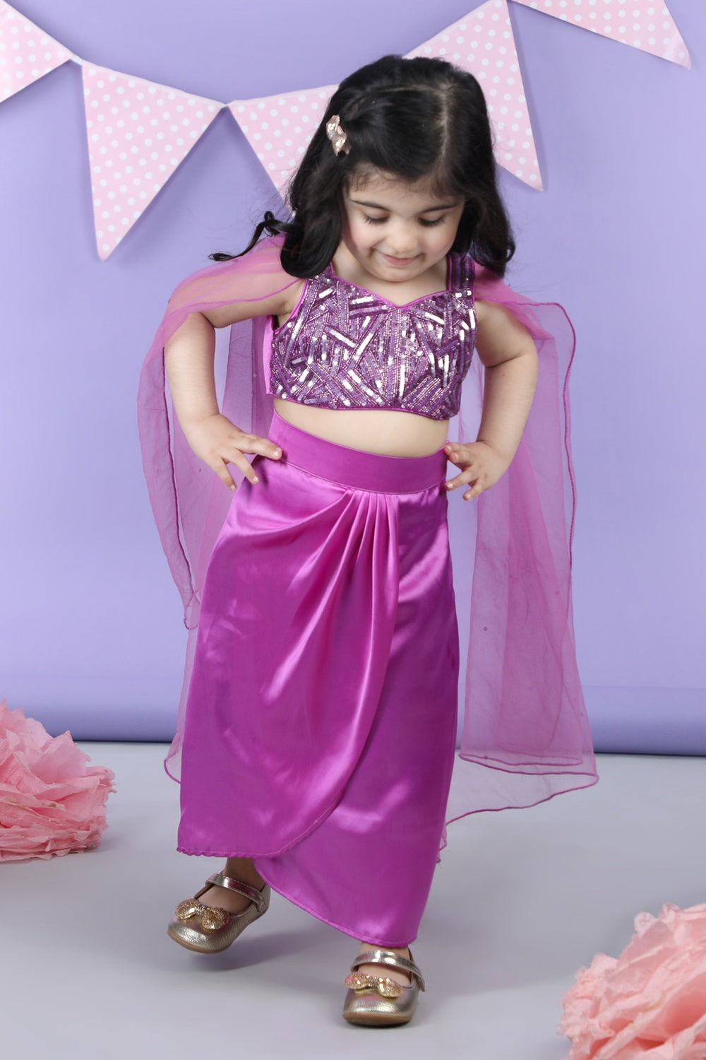 Heavy Embroidered Top With Dhoti Style Skirt