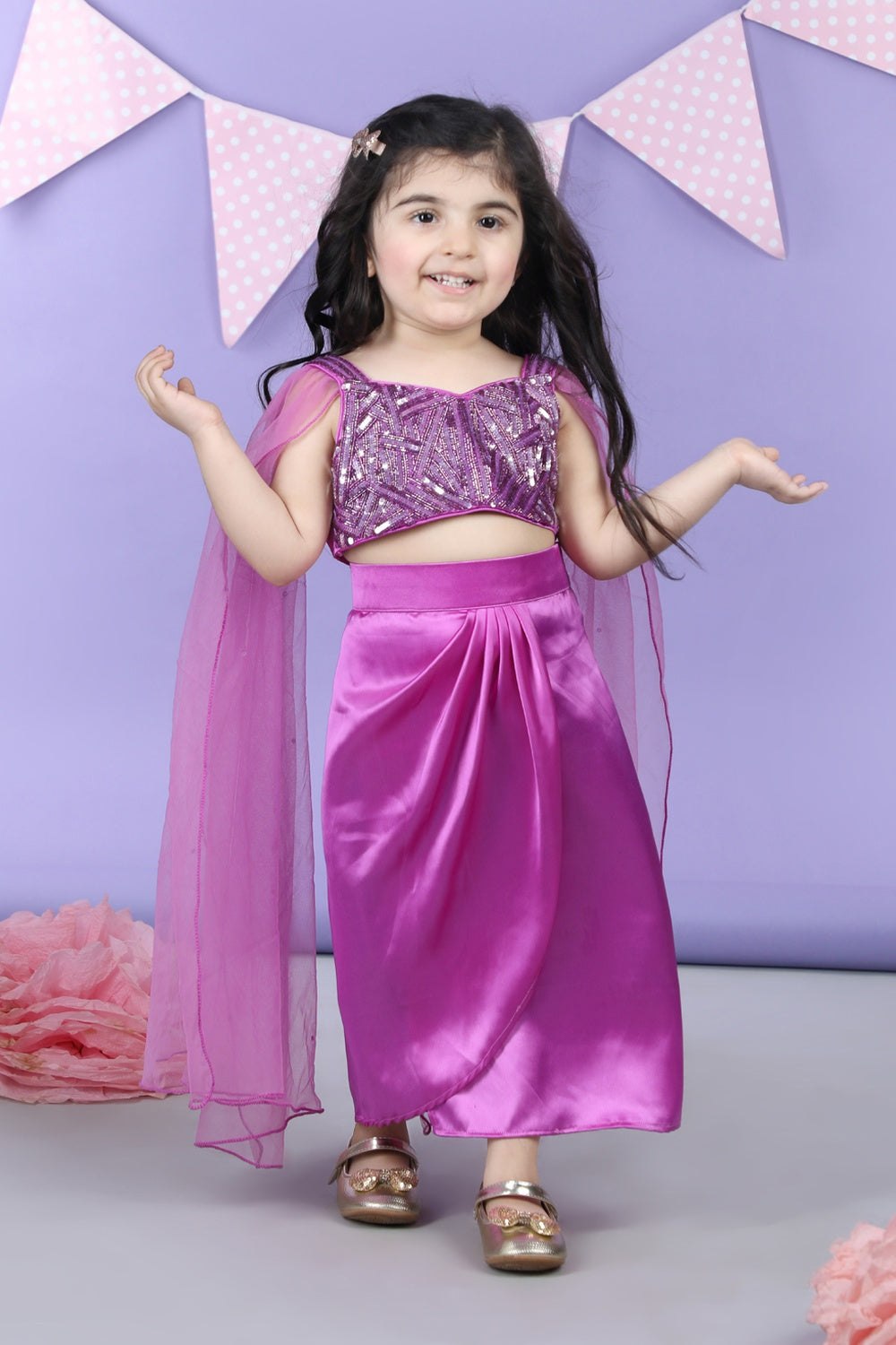 Heavy Embroidered Top With Dhoti Style Skirt