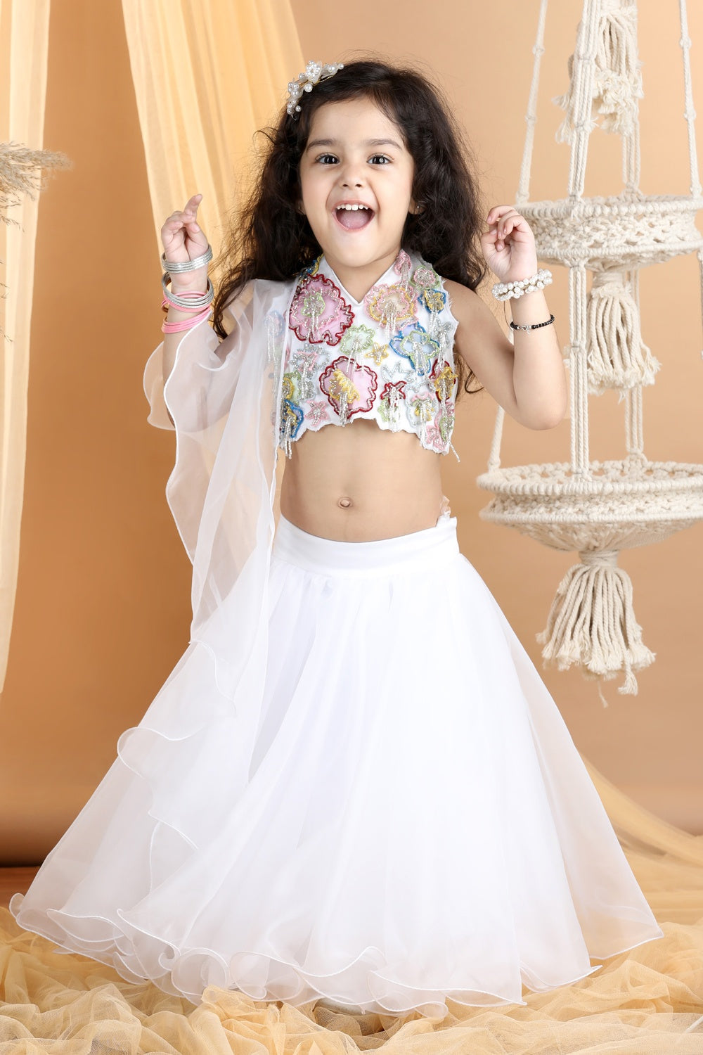 Heavy Embroidered Blouse With Organza Lehenga