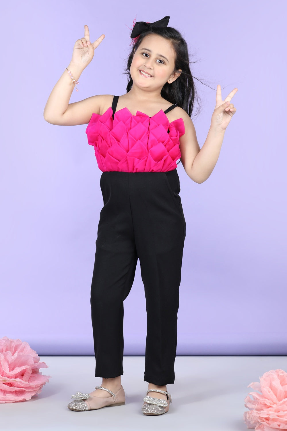 Jumpsuit Emblissed With Fabric Flower In Contrast Color