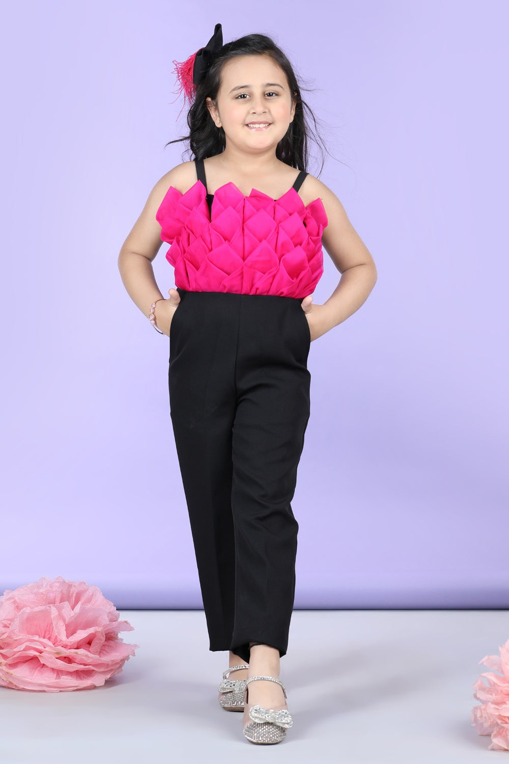 Jumpsuit Emblissed With Fabric Flower In Contrast Color