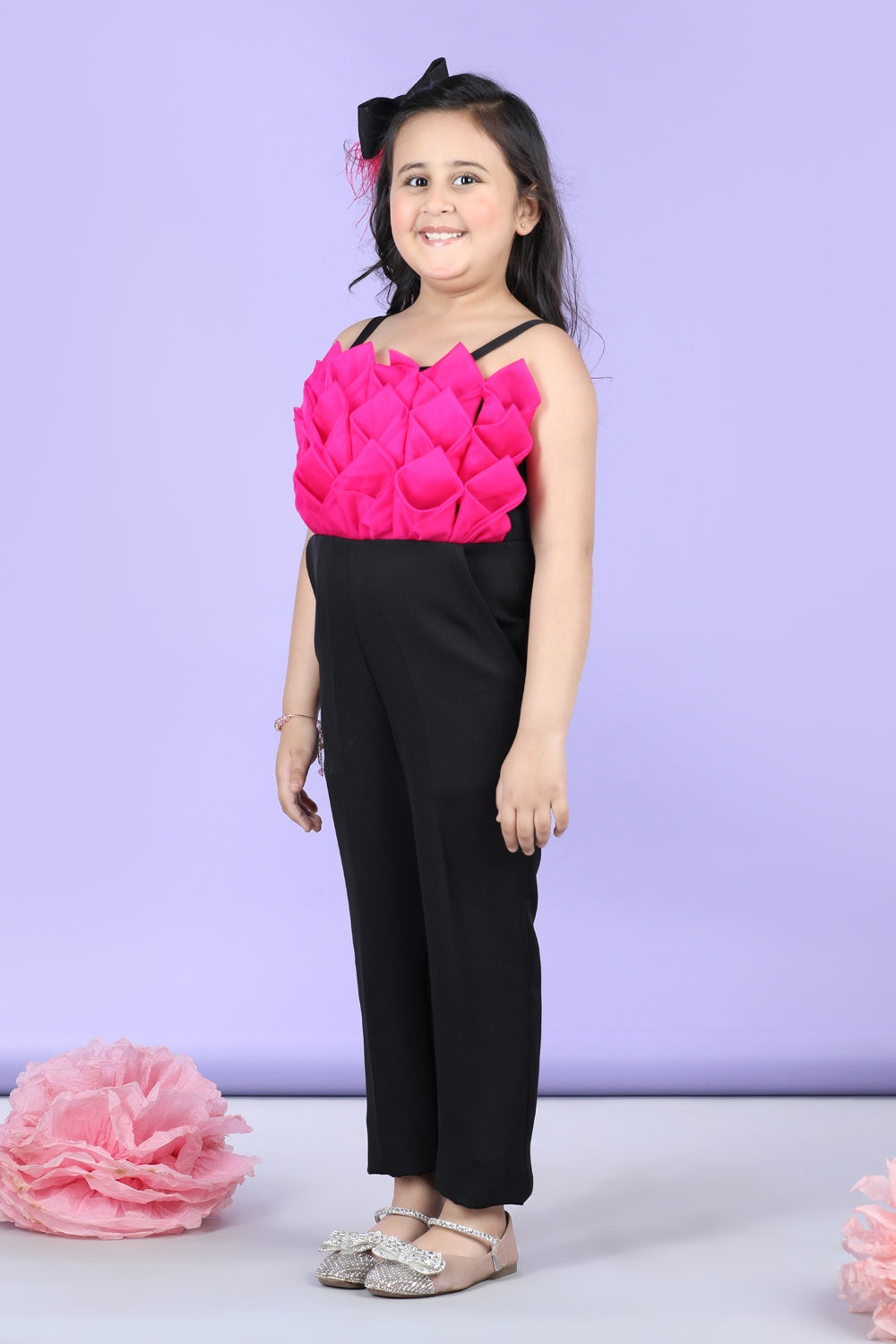 Jumpsuit Emblissed With Fabric Flower In Contrast Color