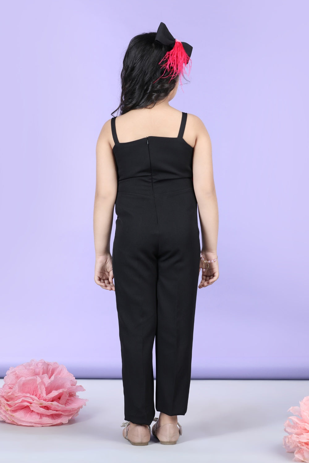 Jumpsuit Emblissed With Fabric Flower In Contrast Color