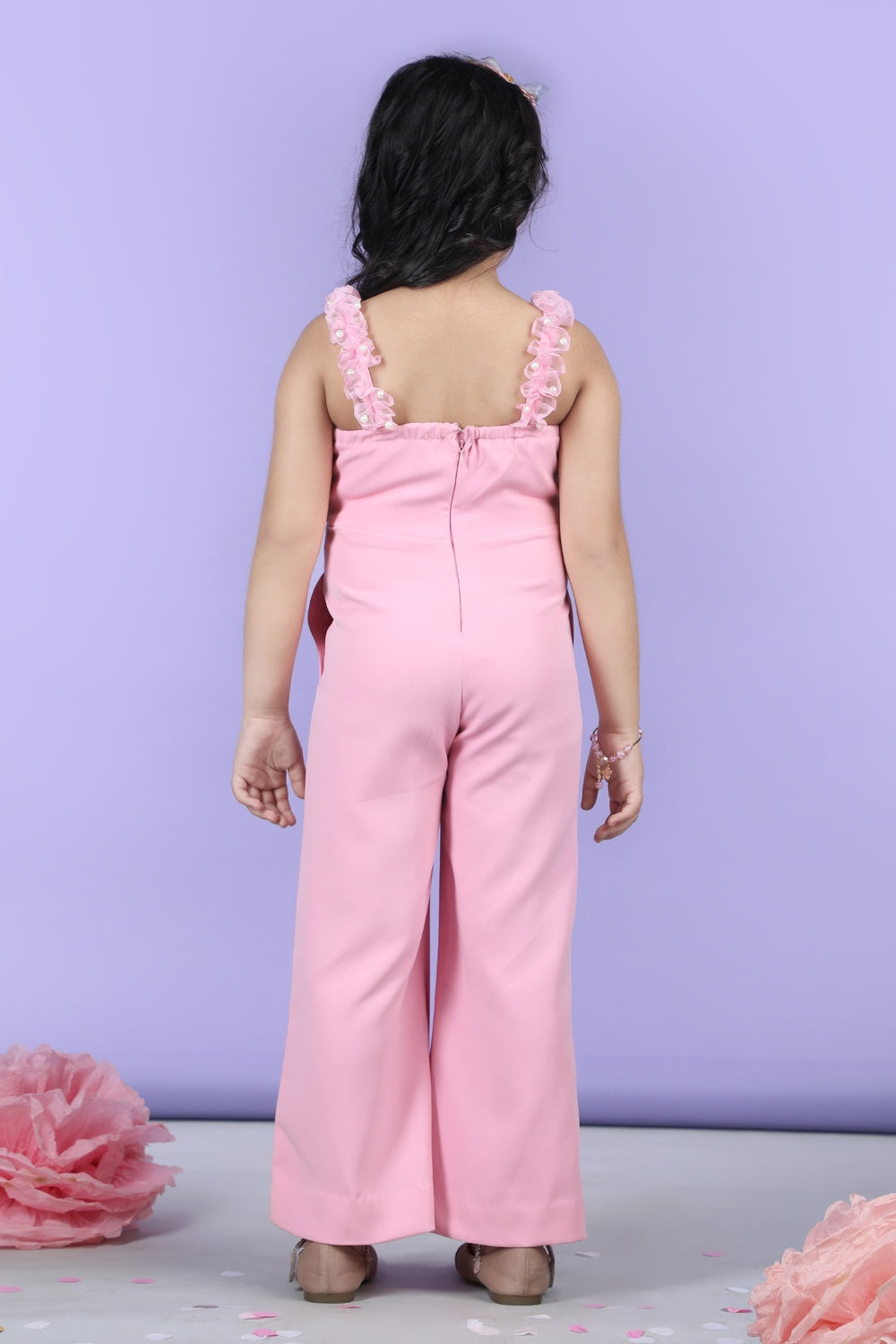Jumpsuit Emblissed With Fabric Frill And Pearl Detailing.