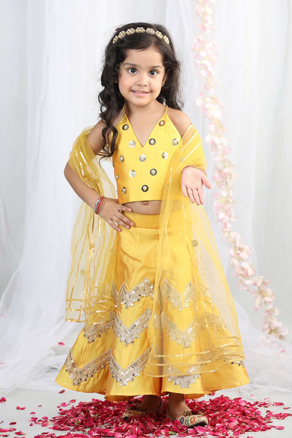 Yellow Embroidered Top With Plazzo & Dupatta