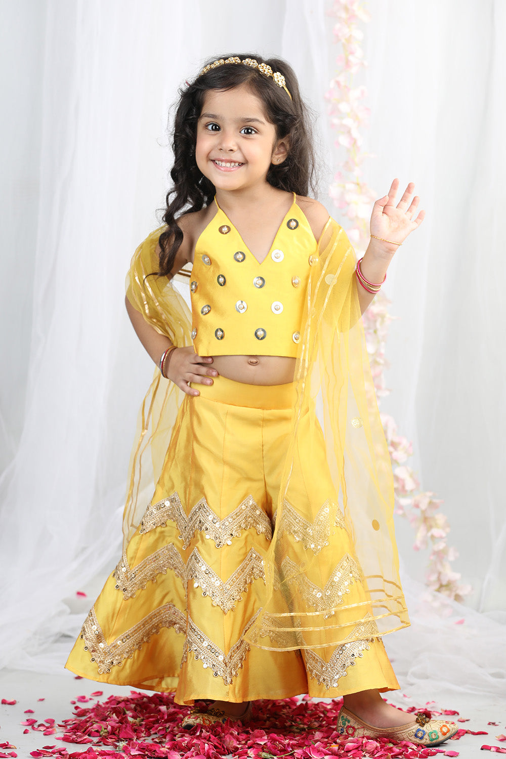 Yellow Embroidered Top With Plazzo & Dupatta