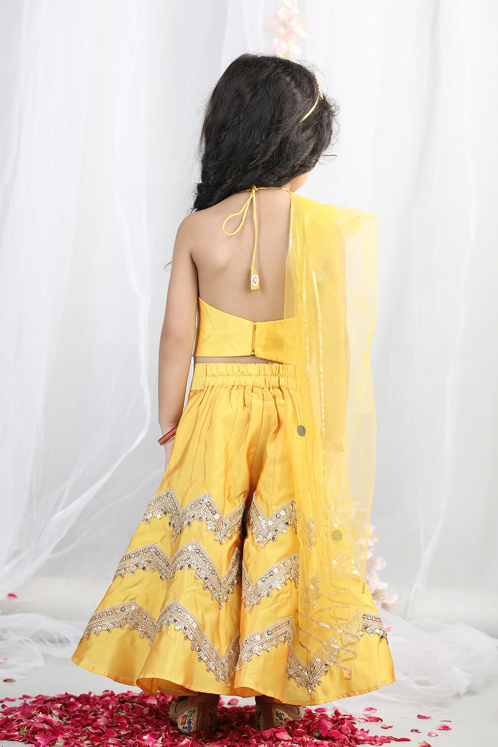 Yellow Embroidered Top With Plazzo & Dupatta