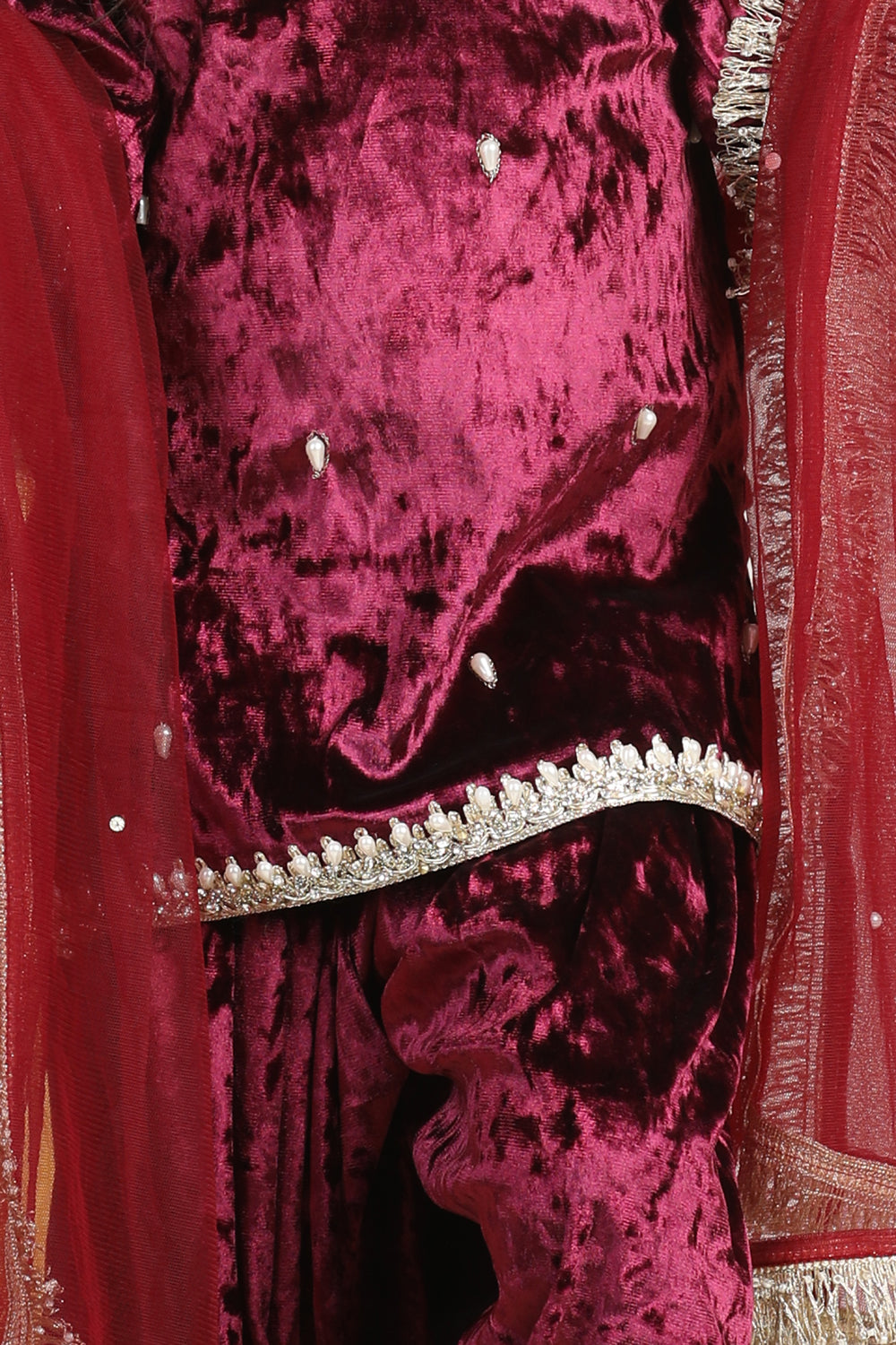 Pearl Work On Suit With Zari  Abd Salwar With Gotta Detailing