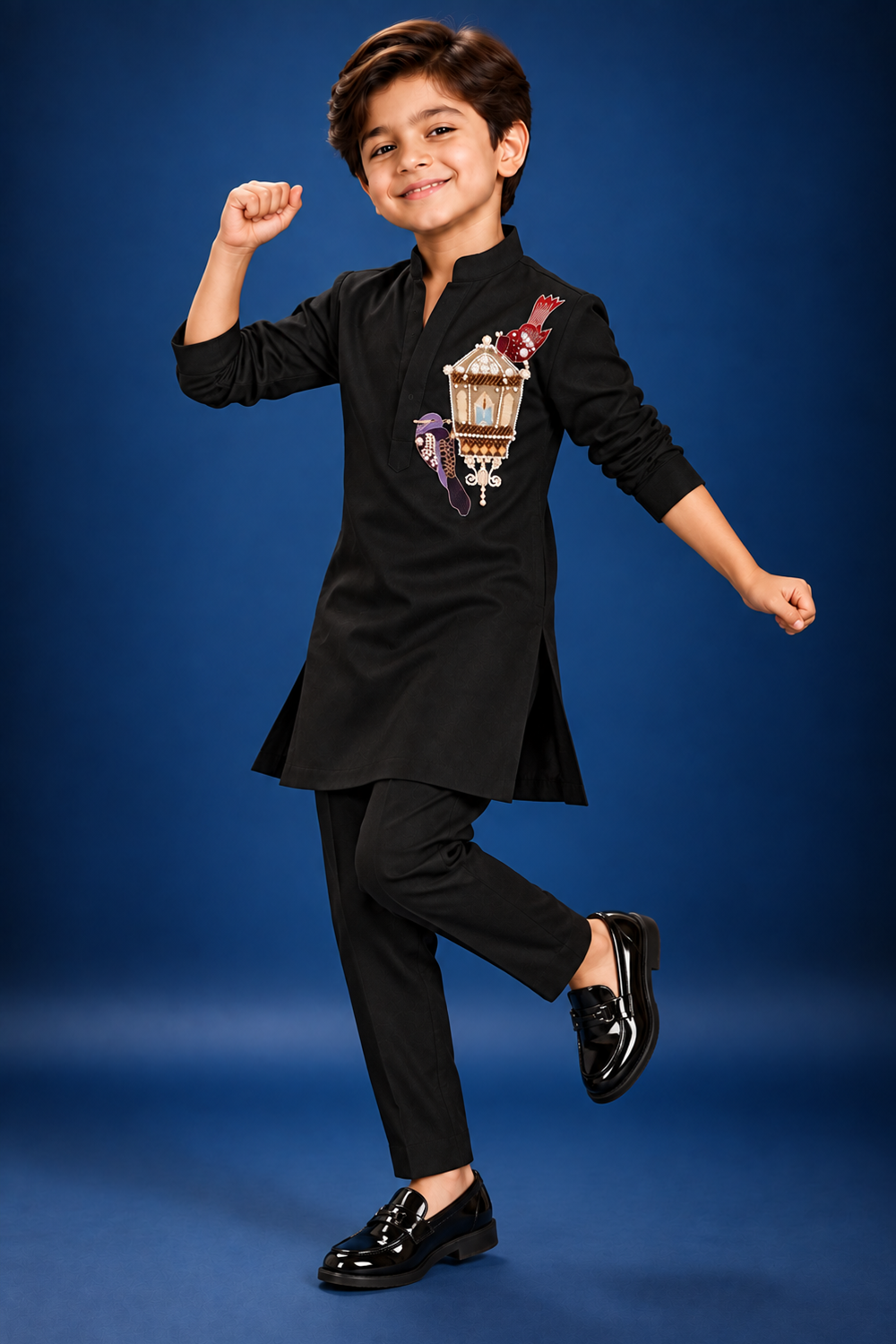 A Classic Black Kurta Pajama With Beautiful Embroidered Motif
