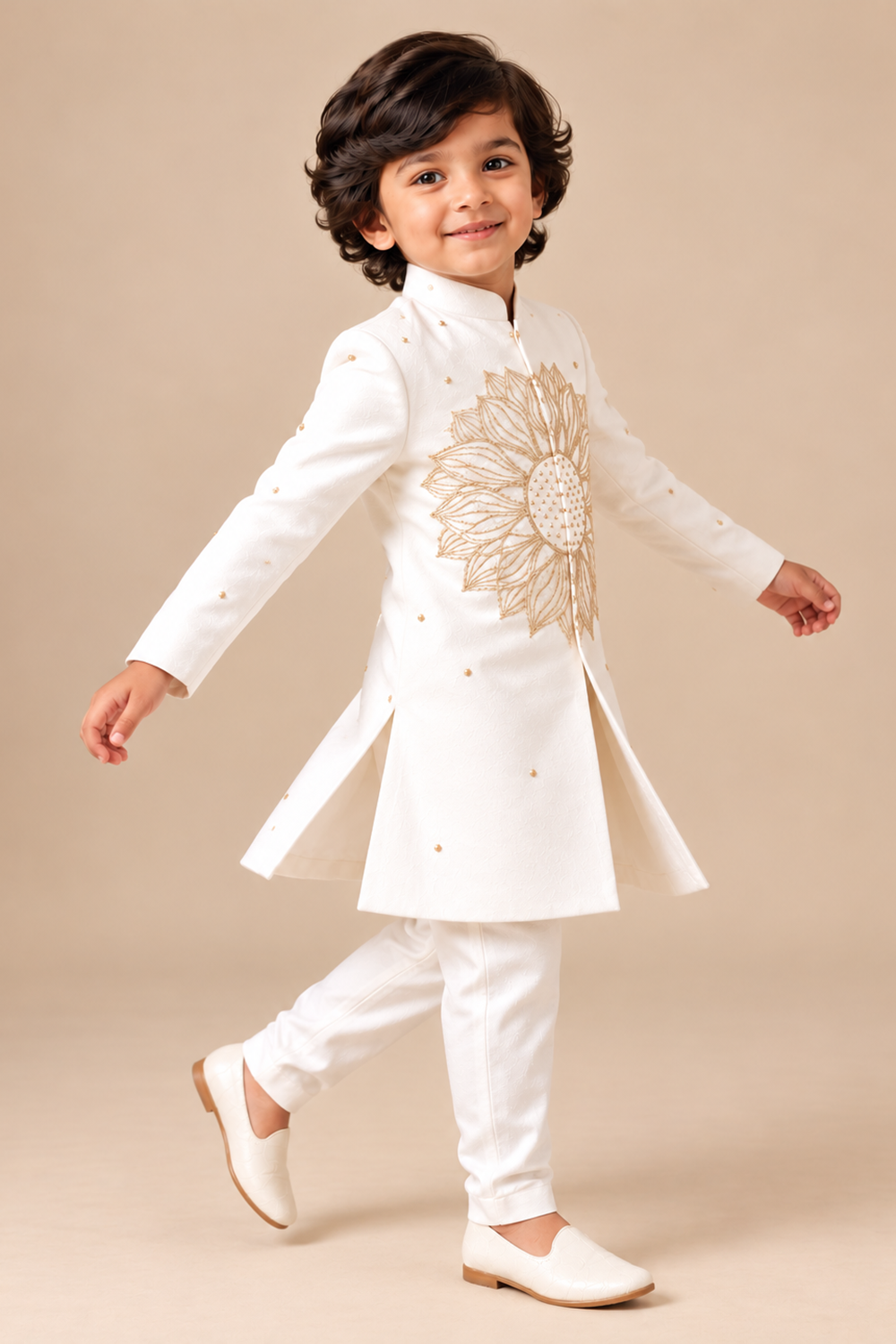 Sherwani Set With Golden Floral Embroidery Paired With Classic Trouser