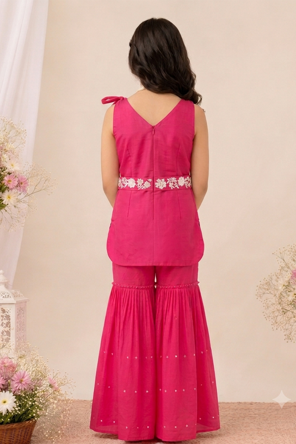 Elegant Hot Pink Embroidered Suit With Gharara