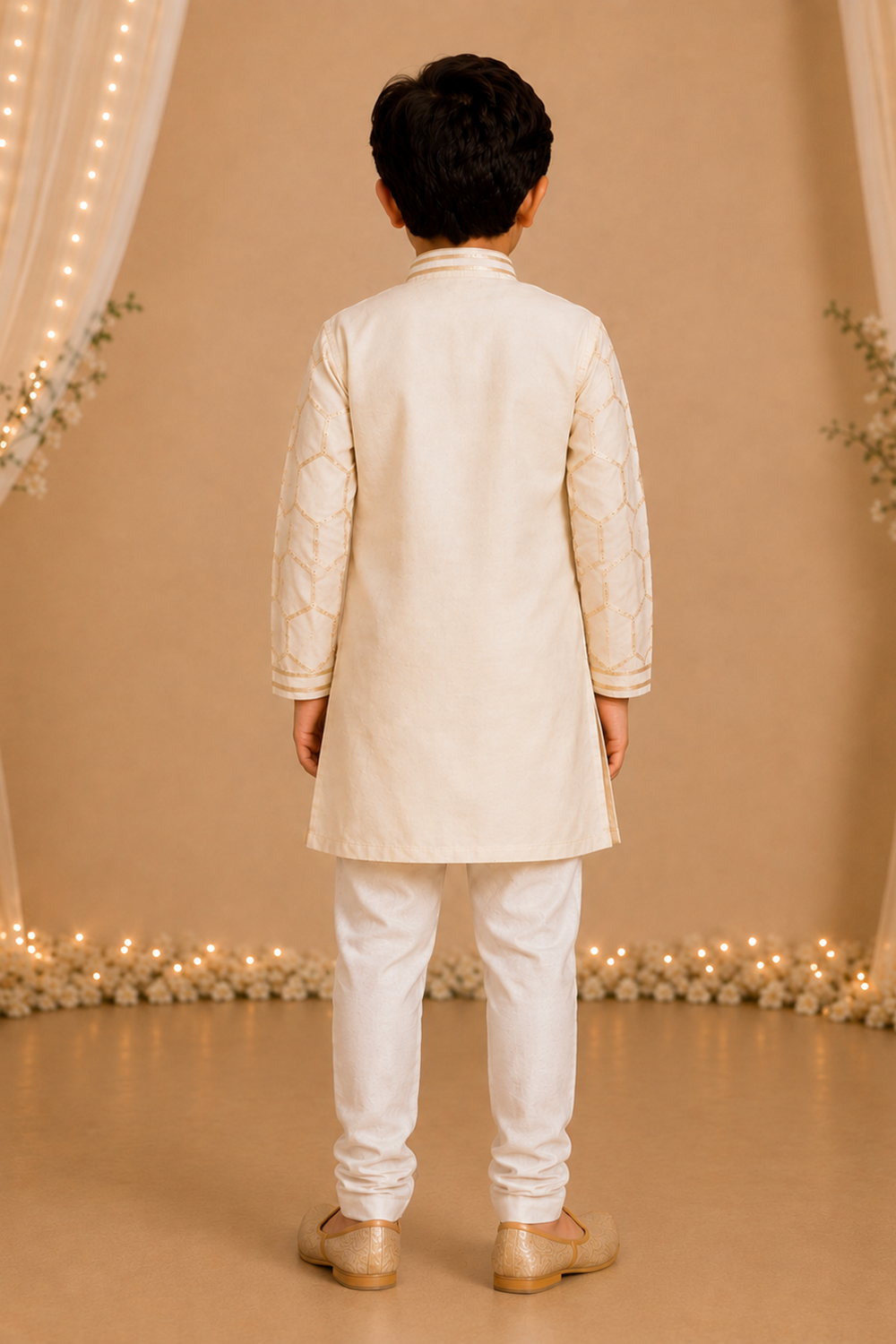 Ivory Kurta Set Detailed with Delicate Gold Gota