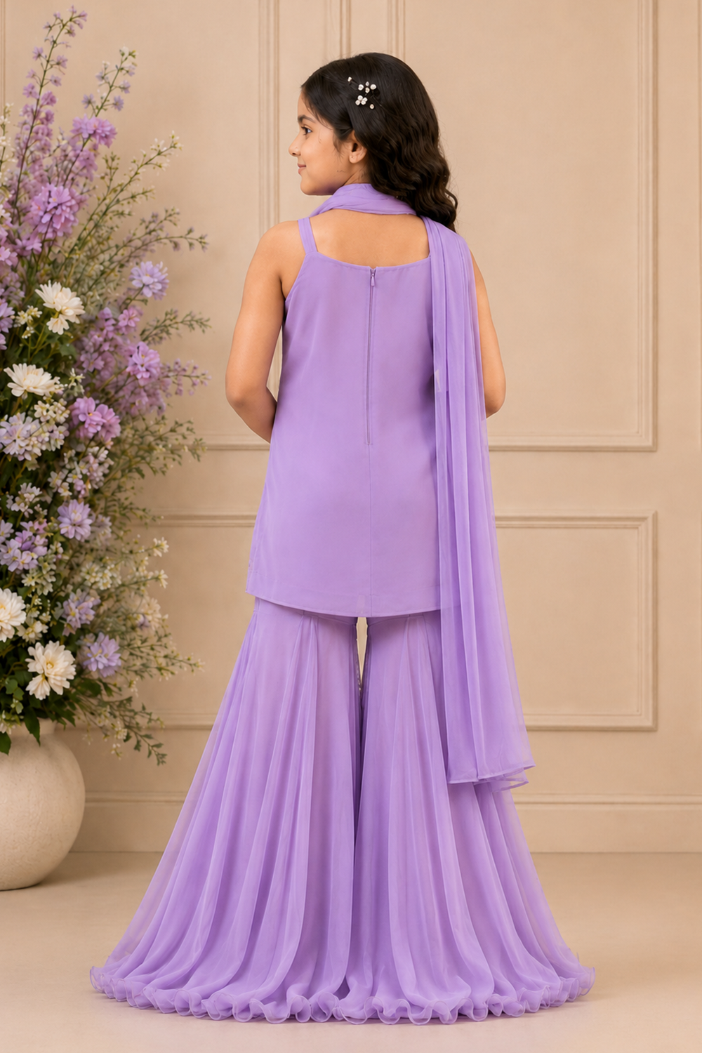 Dreamy Lilac Crafted Suit with Pearl Floral Motifs