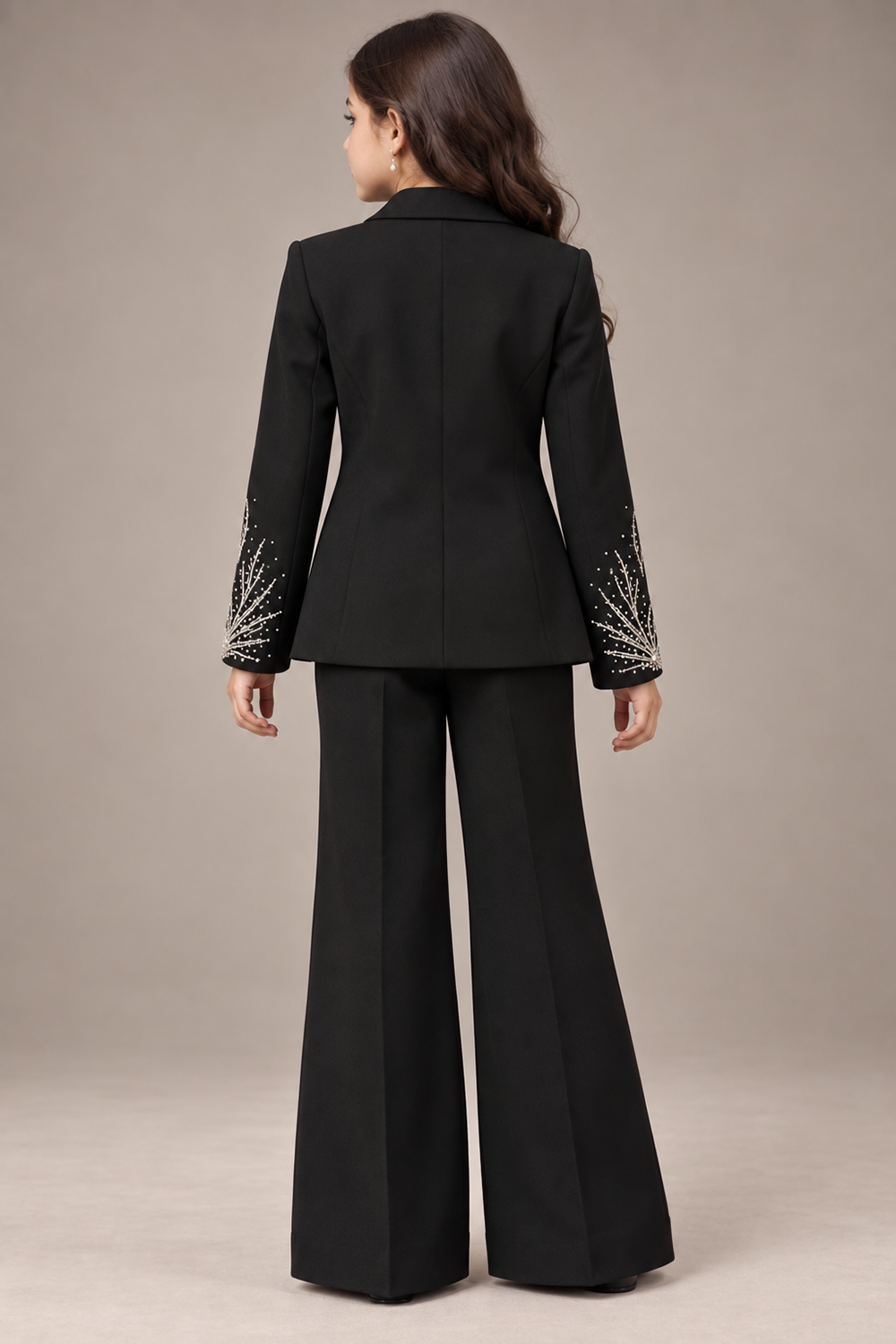 A Classic Black Pant Suit with Delicate Embroidery