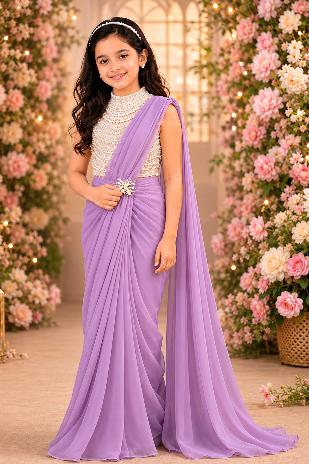 A Dreamy Draped Saree with Intricate Pearl Embroidery